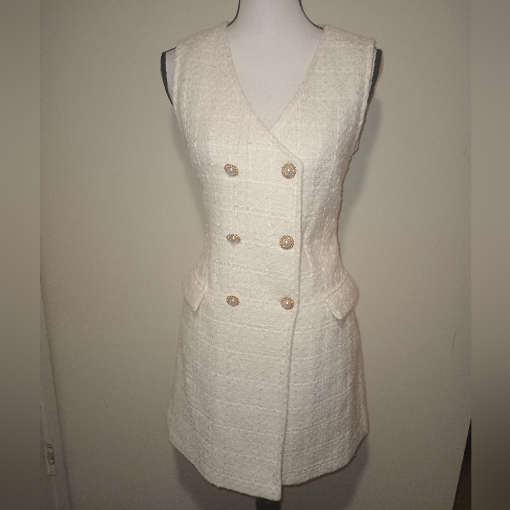 Zara Cream Double-Breasted Dress SXS